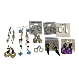 1980s Vintage 10 Silver & Gold Tone Pierced Earrings Modernist Chunky Retro